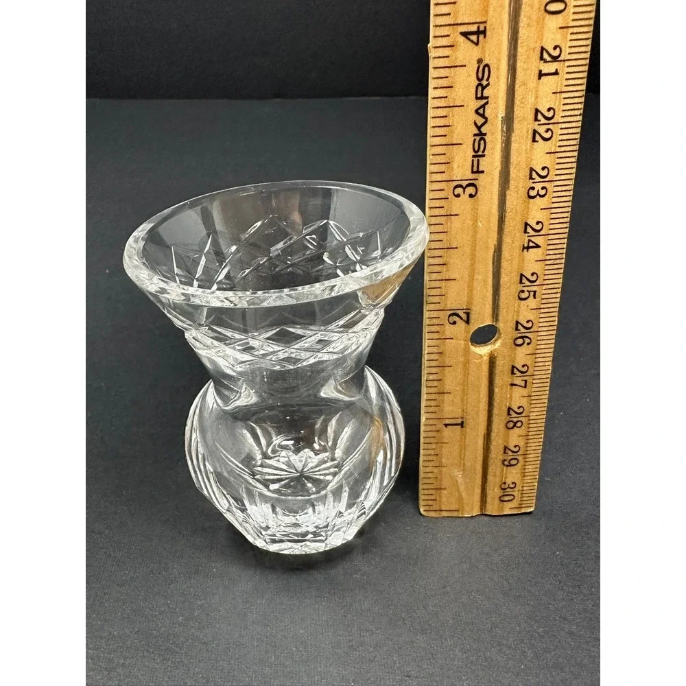 Vintage Cut Crystal Thistle Bud Vase Clear Glass Starburst Base 3.25 Inch